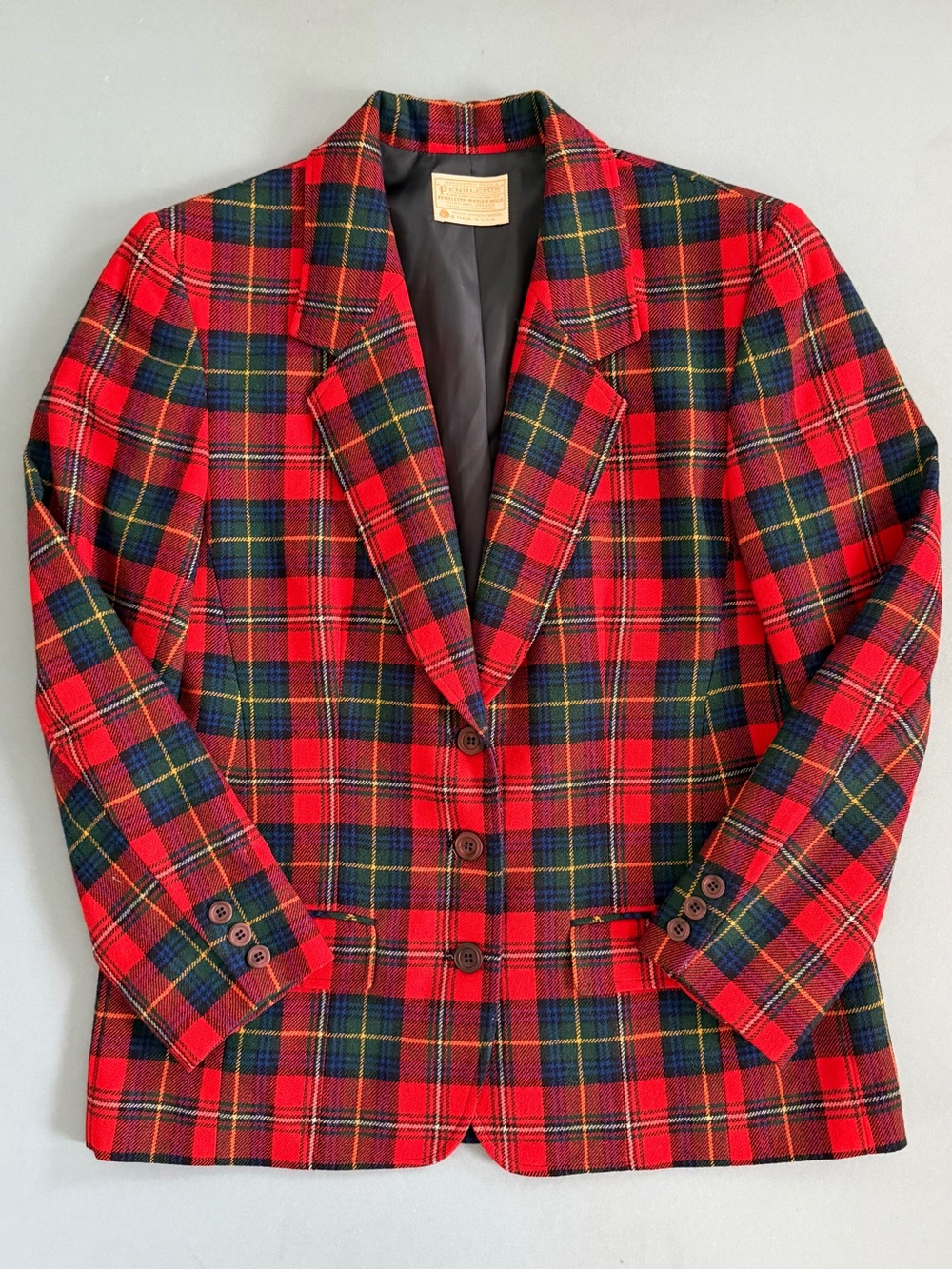 Vintage Pendleton Tartan Plaid 100% Wool Red Blazer USA Made - Picture 3 of 5